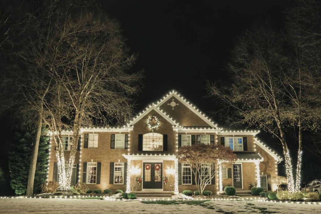 home decorated with professional christmas light installation