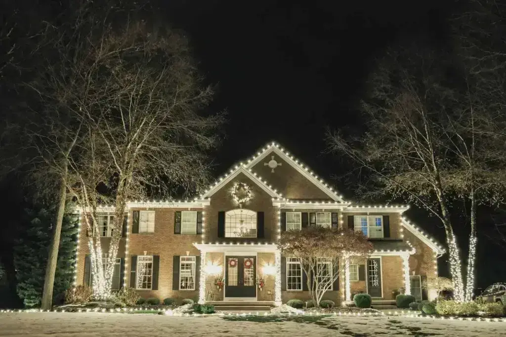home decorated with professional christmas light installation