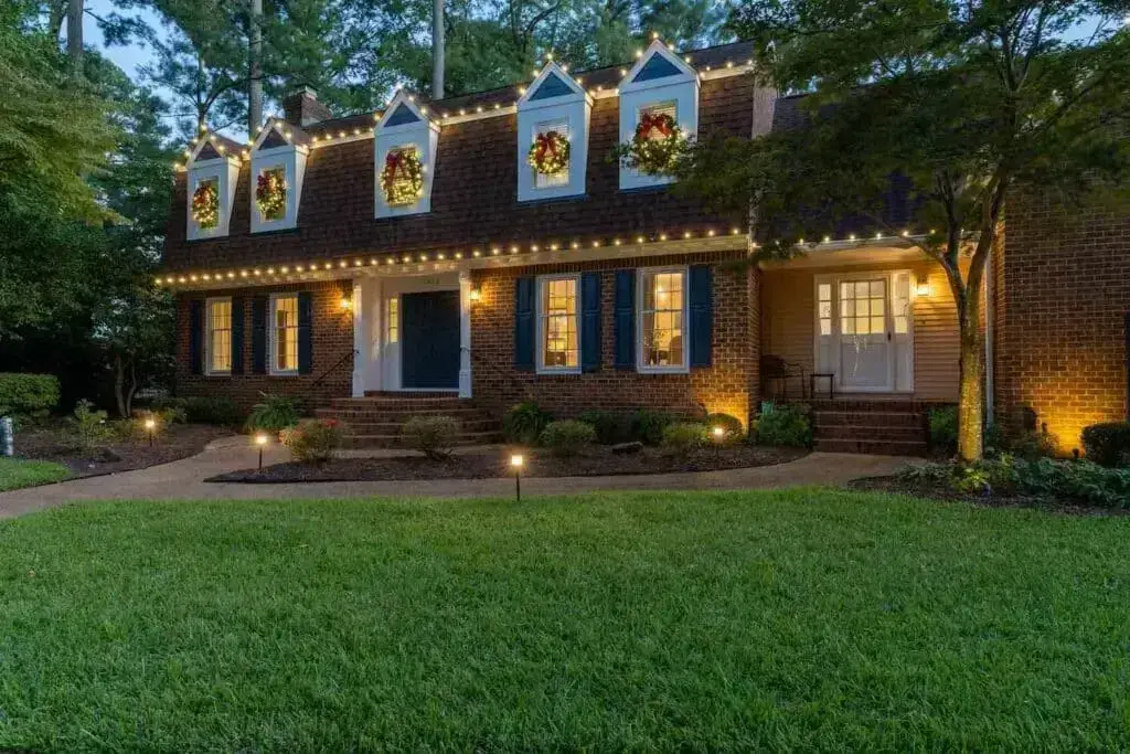 home decorated with professional christmas light installation
