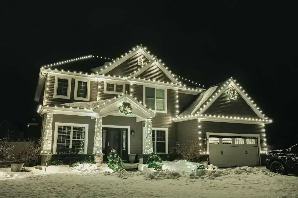 home decorated with professional christmas light installation