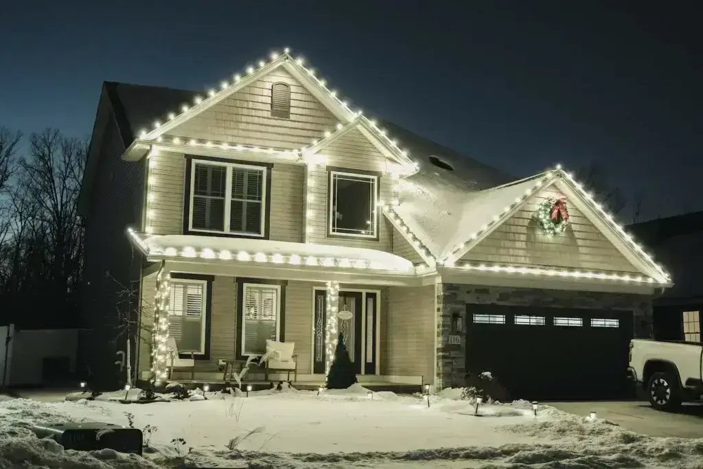 home decorated with professional christmas light installation
